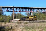 NS, Norfolk Southern, 1069 Virginian heritage unit- and 7653, with eastbound CSX Q138, BF290 CSX Pittsburgh sub at, Smithton, Pennsylvania. October 18, 2017. 